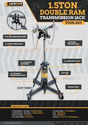 Auto Repair 1.5 Ton Double Ram Hydraulic Transmission Jack Stable Lifting