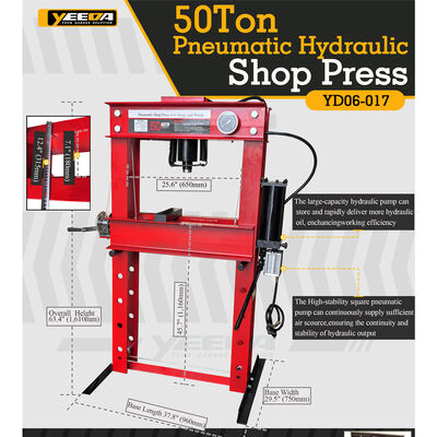 50 Ton Pneumatic Hydraulic Shop Press with Adjustable Working Bed Height for Garage Floor Press